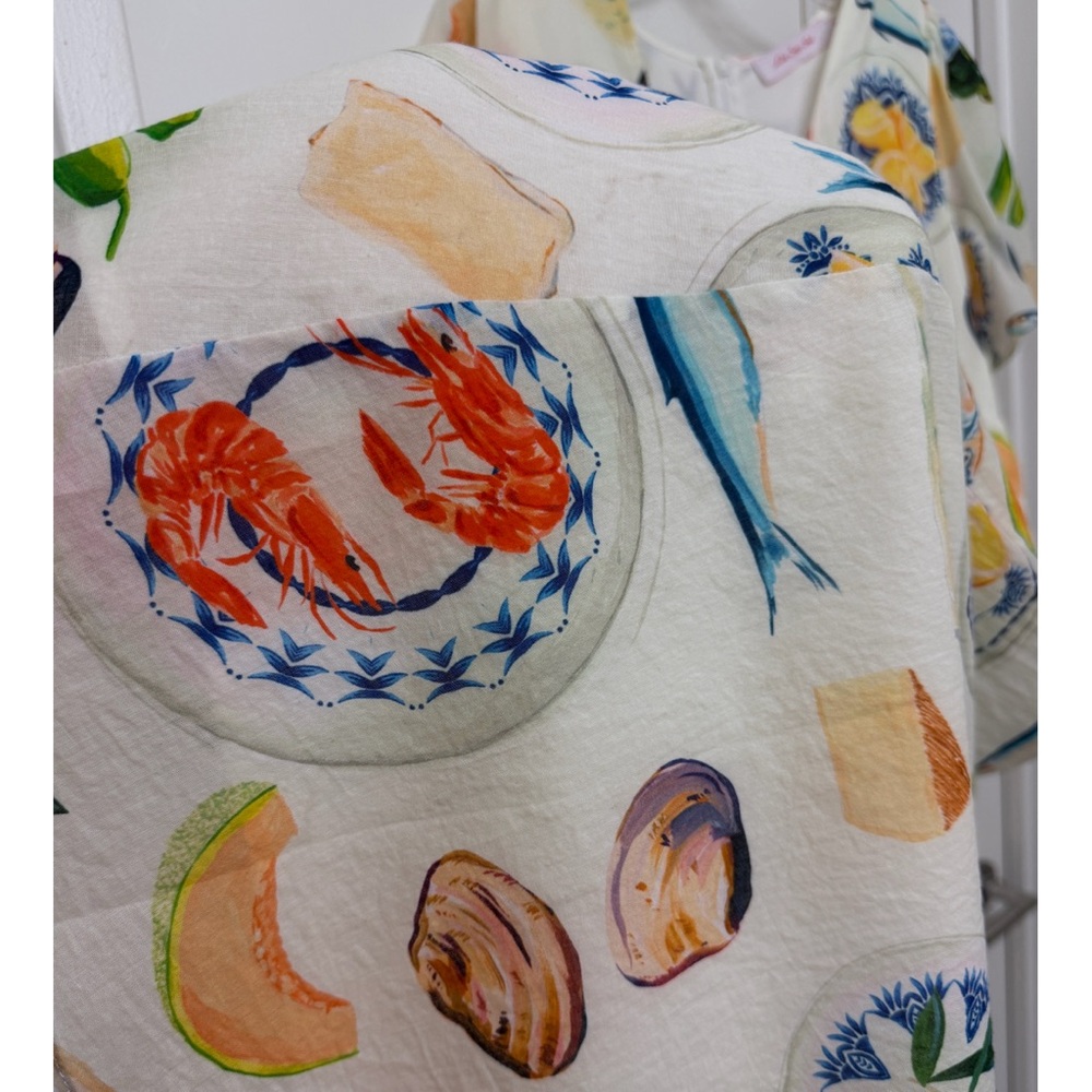 Lisa Says Gah Grace Food Print Midi Dress Tapas Ivory Lemon Olive Fruit XS - Picture 13 of 16